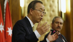 U.N. Secretary-General Ban Ki-moon speaks during a joint news conference in Amman