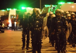 Moroccan police officers arrive at a detention centre in Sale, near Rabat. AFP/Abdelhak Senna