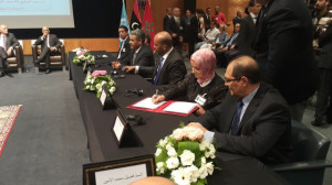 Libyan stakeholders initial the Libyan Political Agreement in Skhirat, Morocco on 11 July 2015. Source: UNSMIL 