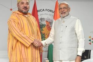 PM Modi meeting the King Mohammed VI of Morocco, on the sidelines of the 3rd India Africa Forum 